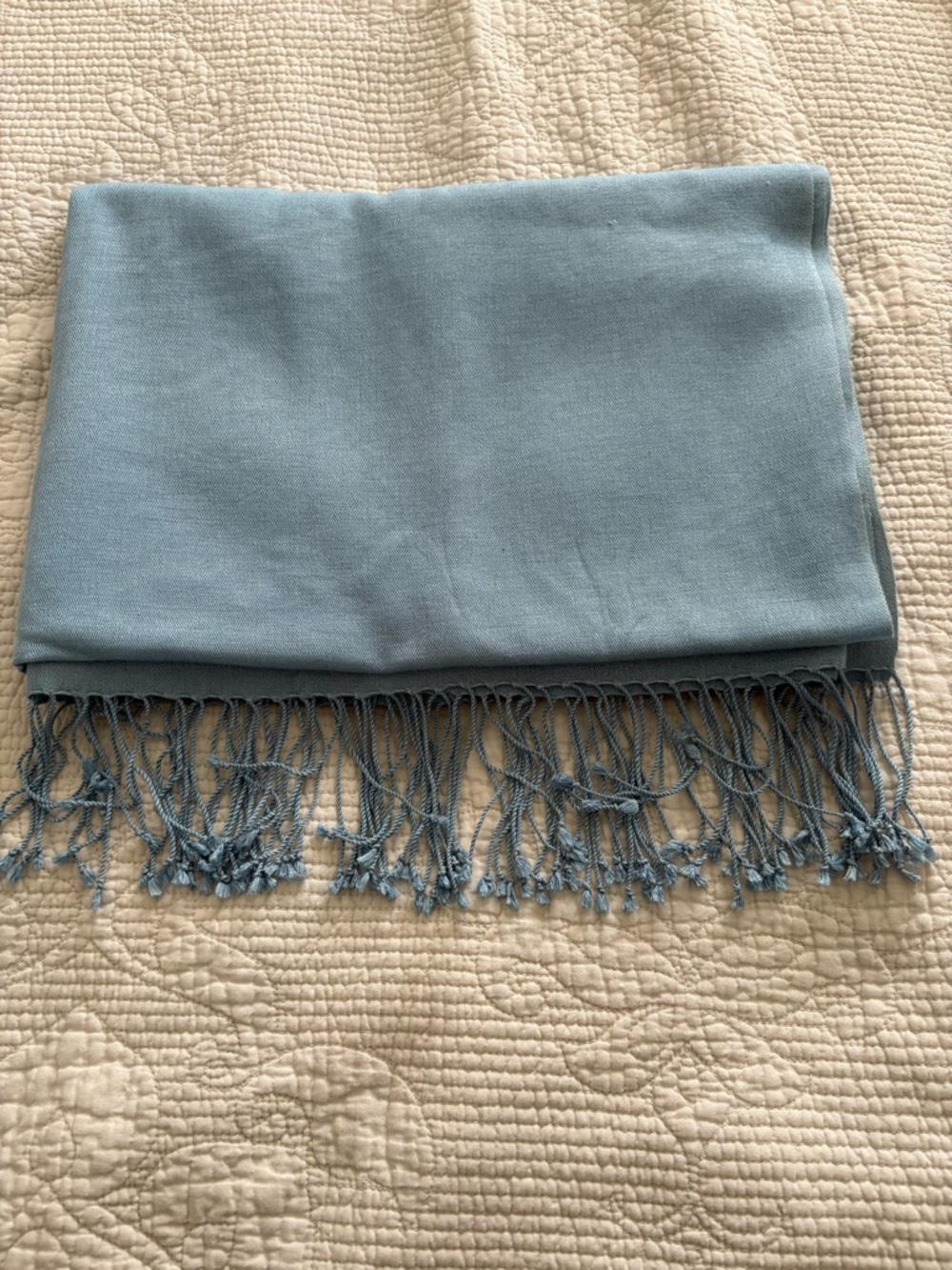 Portolano Light Blue Fringed Cashmere-Blend Scarf